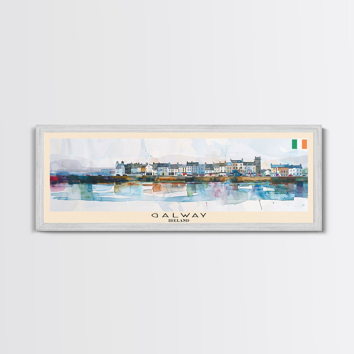 Galway Ireland Panoramic Travel Poster, Framed Canvas Print or Metal Wall Art, Travel Art, Home Decor, Panoramic Painting, Midcentury Art