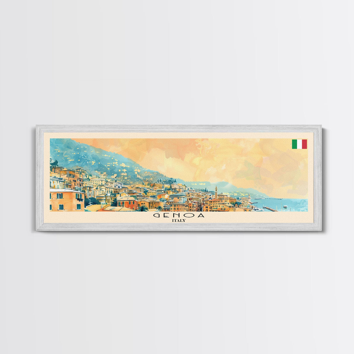 Genoa Italy Travel Art, City Art, Framed Canvas Print or Metal Wall Art, Europe Travel Poster, Panoramic Wall Art, Extra Wide Wall Art