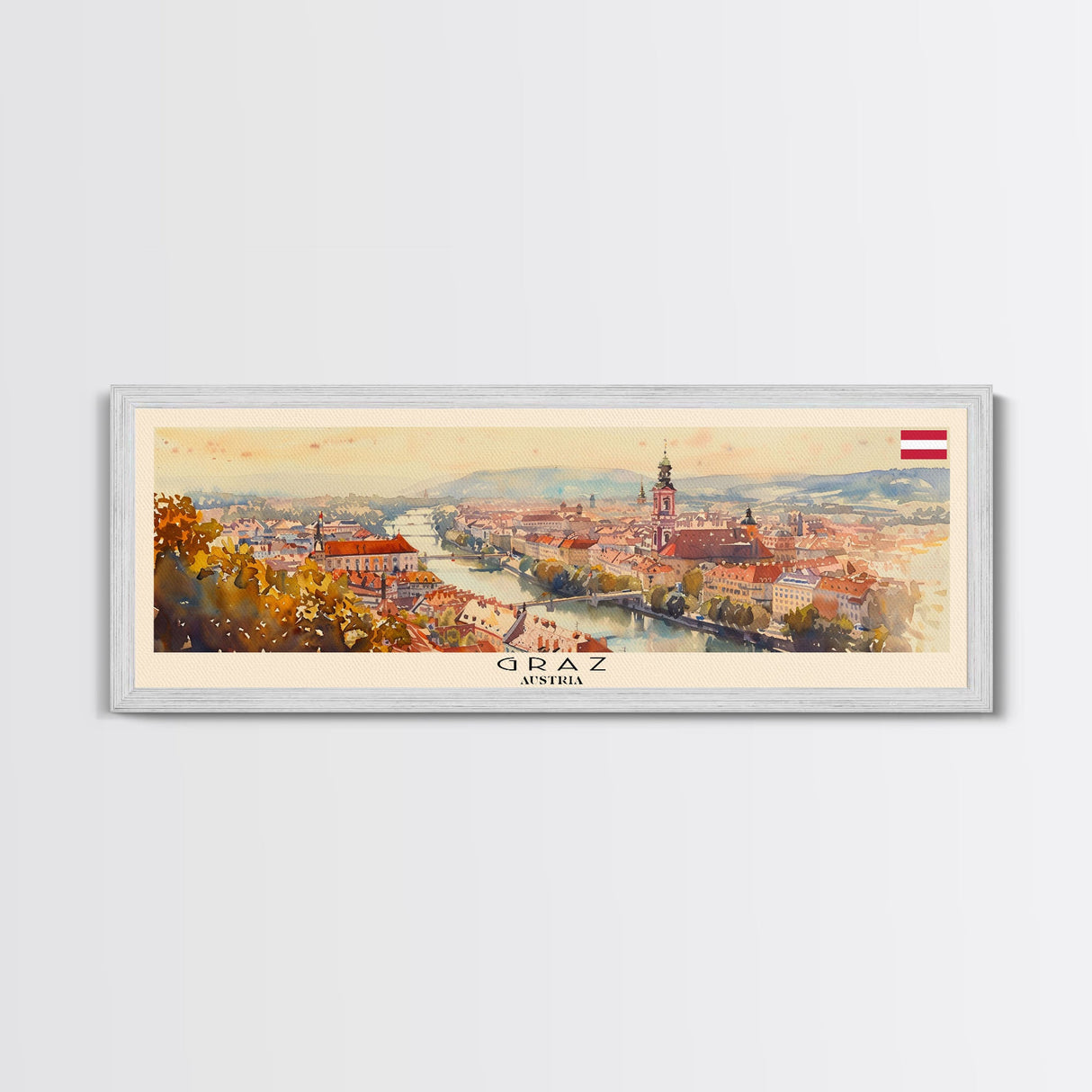 Graz Austria Wall Art, Panoramic Travel Poster, Panoramic Framed Canvas Print, City Wall Art, Wall Hanging Home Decor, Travel Art