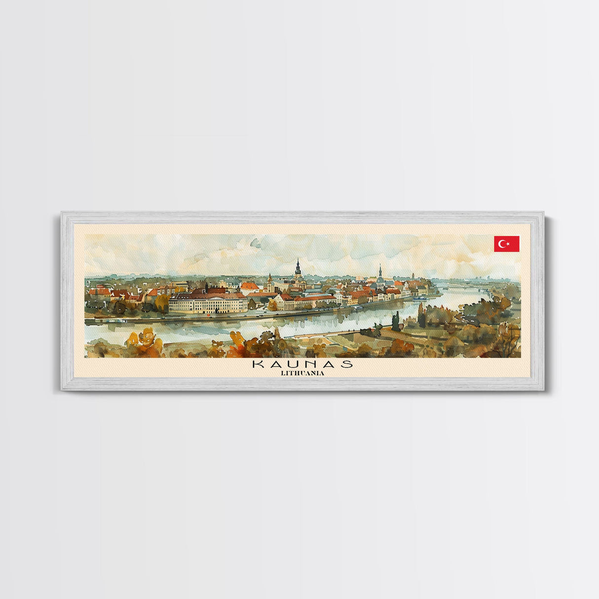 Kaunas Lithuania Travel Print Wall Art, Panoramic City Art, Travel Art, Wall Decor, Vacation Gift, Framed Canvas Print Or Metal Art