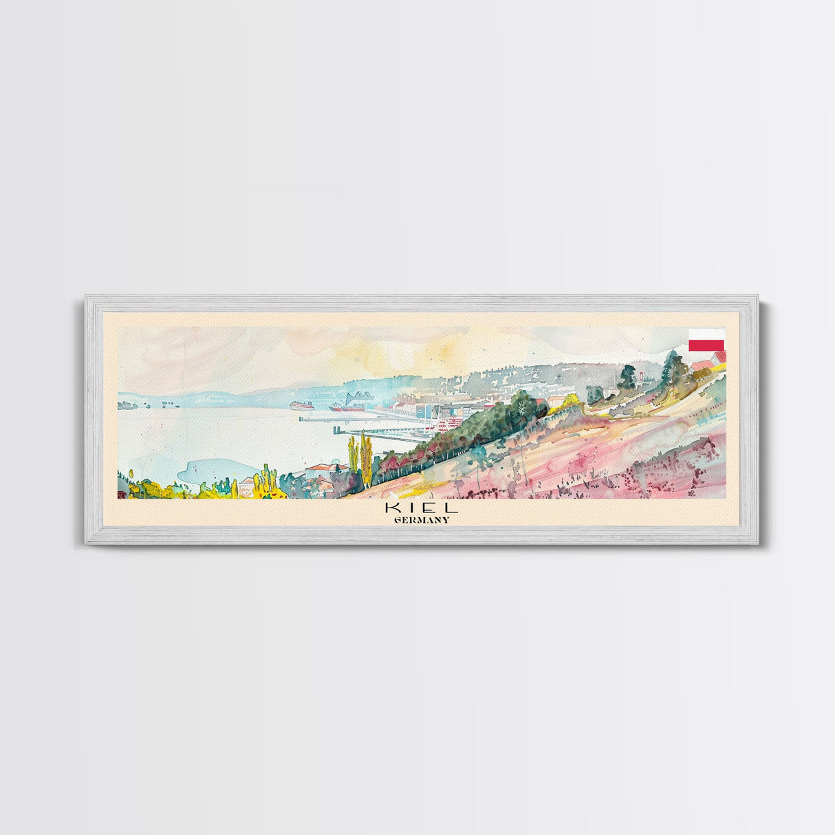 Kiel Germany Panoramic Travel Poster, Framed Canvas Print or Metal Wall Art, Travel Art, Home Decor, Panoramic Painting, Midcentury Art