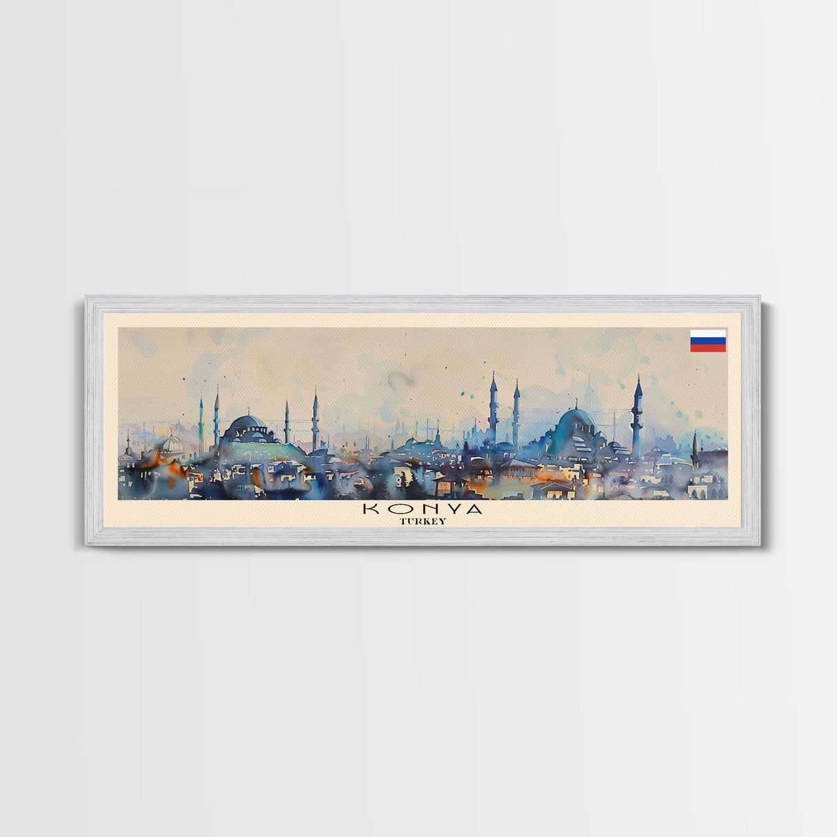 Konya Turkey Panoramic Travel Poster, Framed Canvas Print or Metal Wall Art, Travel Art, Home Decor, Panoramic Painting, Midcentury Art