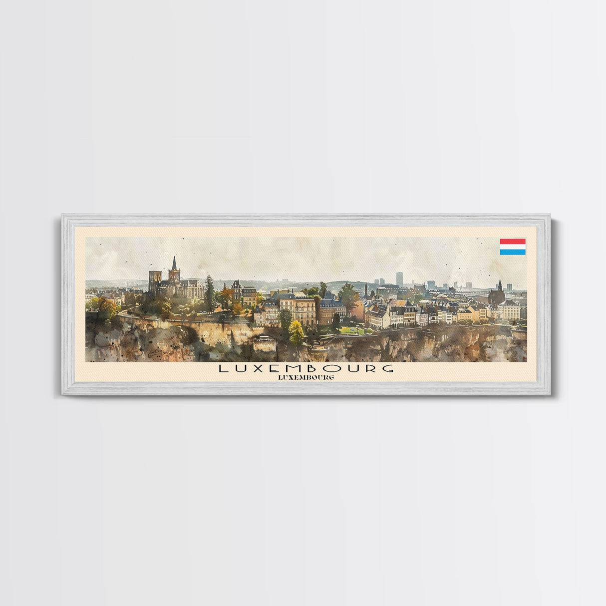 Luxembourg Luxembourg Panoramic Travel Poster, Framed Canvas Print or Metal Wall Art, Travel Art, Home Decor, Panoramic Painting, Midcentury Art