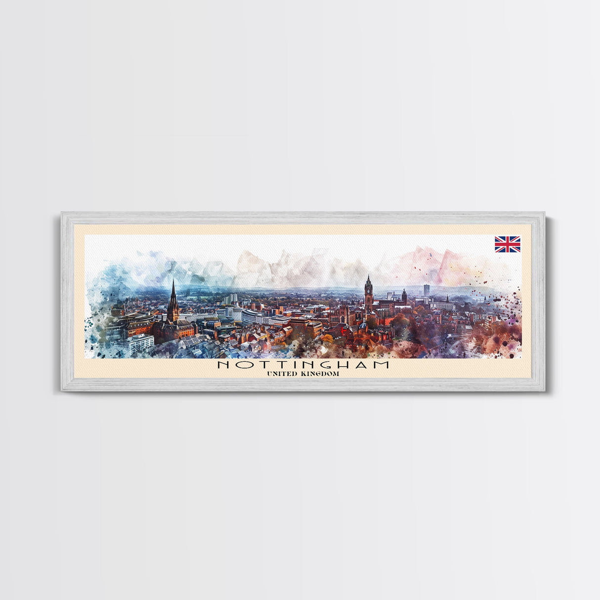 Nottingham United Kingdom Wall Art, Panoramic Travel Poster, Panoramic Framed Canvas Print, City Wall Art, Wall Hanging Home Decor, Travel Art