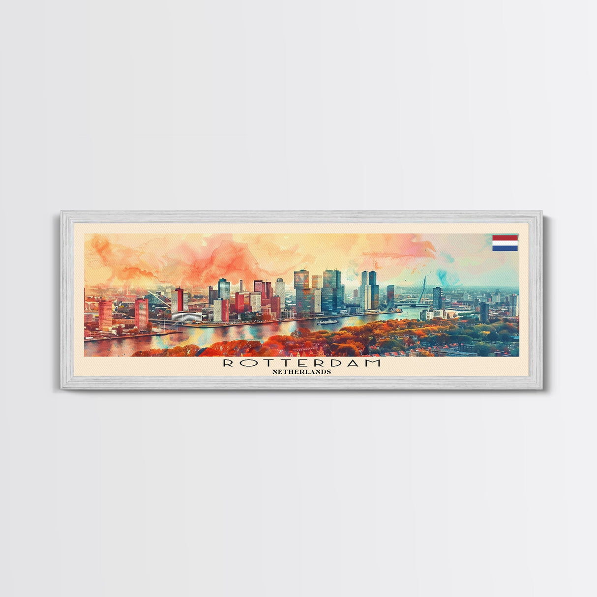 Rotterdam Netherlands Wall Art, Panoramic Travel Poster, Panoramic Framed Canvas Print, City Wall Art, Wall Hanging Home Decor, Travel Art