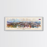 Vladikavkaz Russia Panoramic Travel Poster, Framed Canvas Print or Metal Wall Art, Travel Art, Home Decor, Panoramic Painting, Midcentury Art