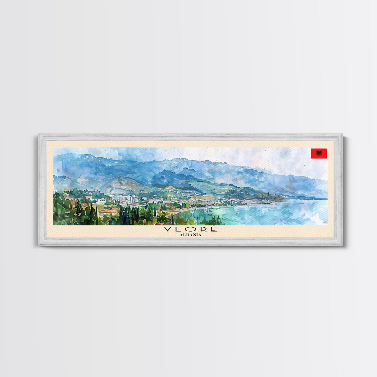 Vlore Albania Travel Art, City Art, Framed Canvas Print or Metal Wall Art, Europe Travel Poster, Panoramic Wall Art, Extra Wide Wall Art