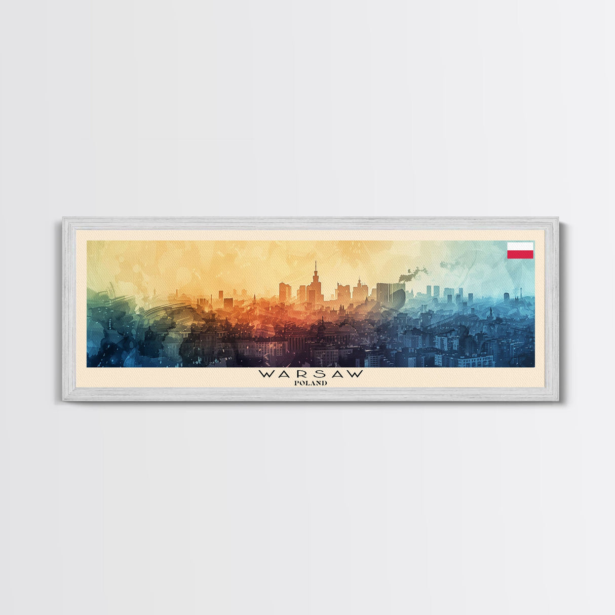 Warsaw Poland Travel Art, City Art, Framed Canvas Print or Metal Wall Art, Europe Travel Poster, Panoramic Wall Art, Extra Wide Wall Art