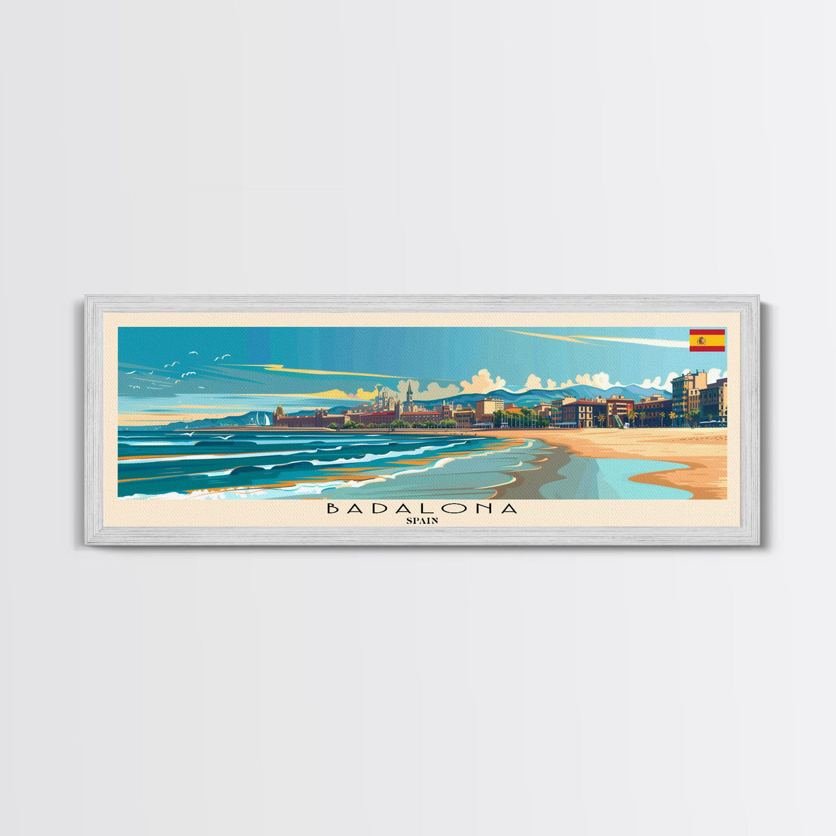 Badalona Spain Travel Print Wall Art, Panoramic City Art, Travel Art, Wall Decor, Vacation Gift, Framed Canvas Print Or Metal Art