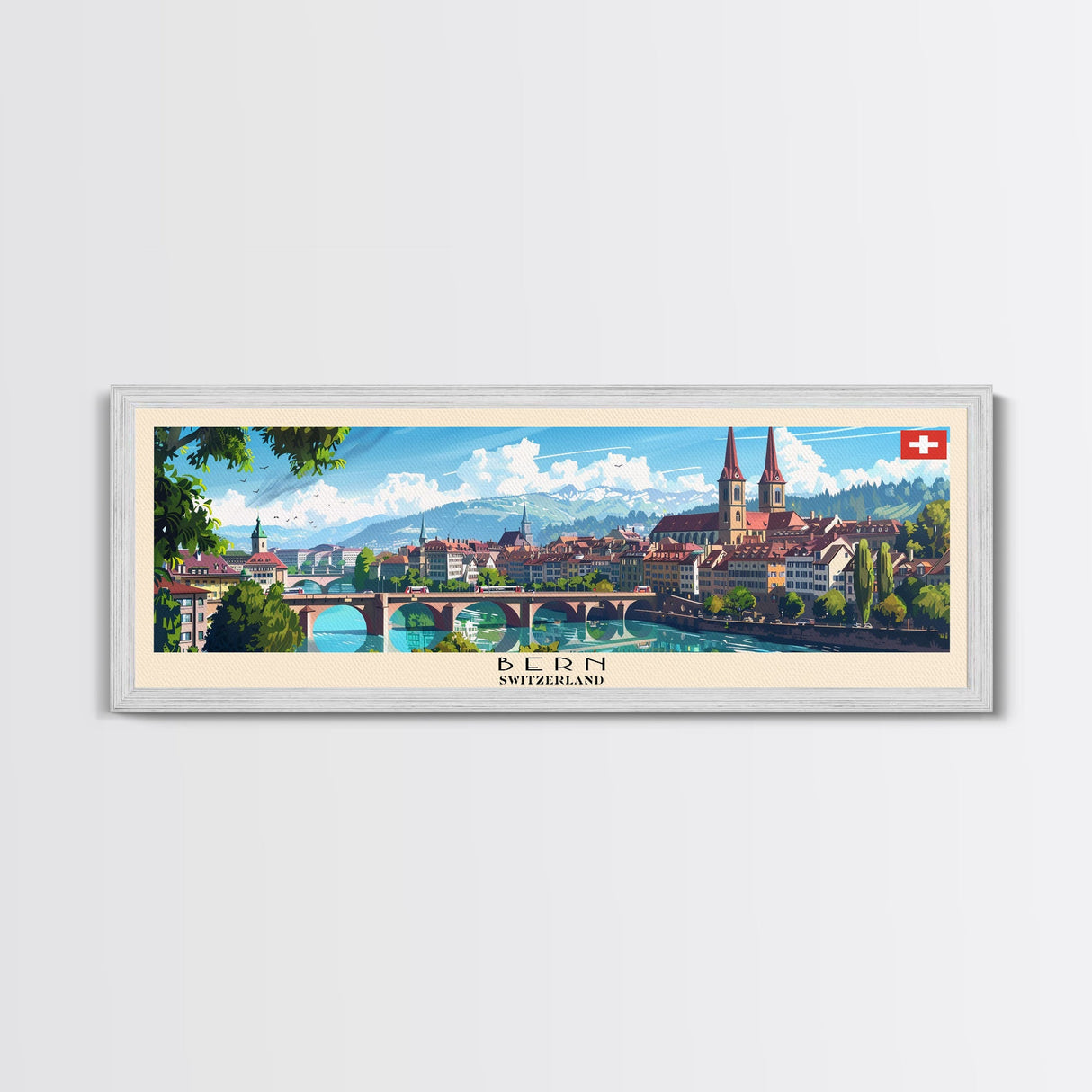 Bern Switzerland Travel Art, City Art, Framed Canvas Print or Metal Wall Art, Europe Travel Poster, Panoramic Wall Art, Extra Wide Wall Art