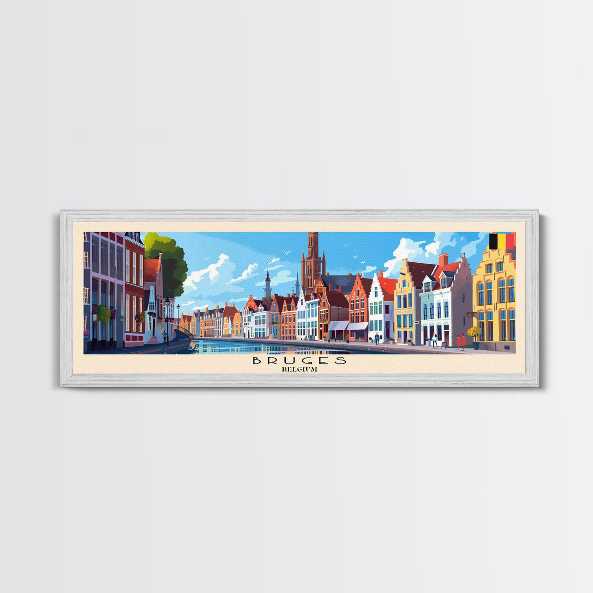 Bruges Belgium Travel Art, City Art, Framed Canvas Print or Metal Wall Art, Europe Travel Poster, Panoramic Wall Art, Extra Wide Wall Art