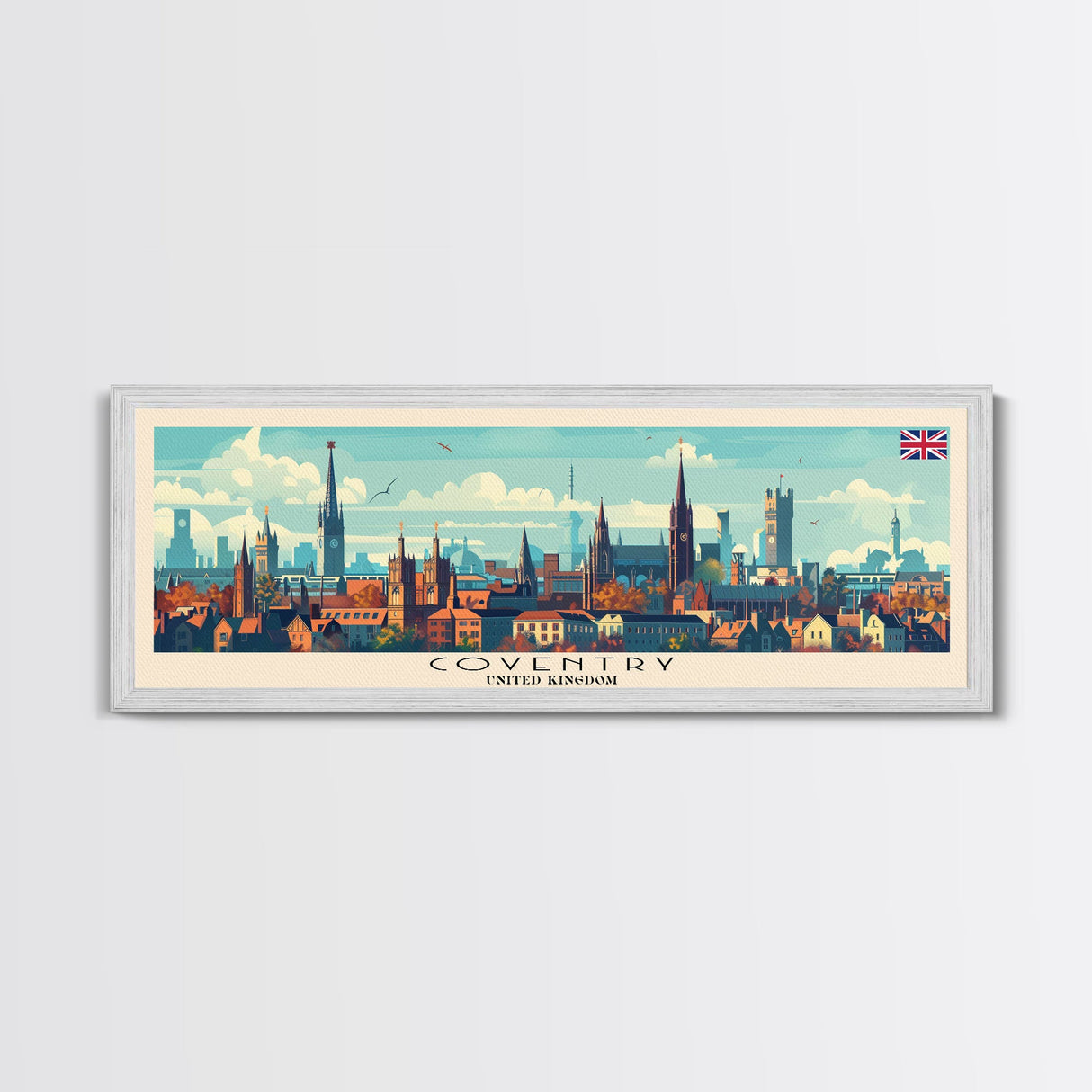 Coventry United Kingdom Wall Art, Panoramic Travel Poster, Panoramic Framed Canvas Print, City Wall Art, Wall Hanging Home Decor, Travel Art