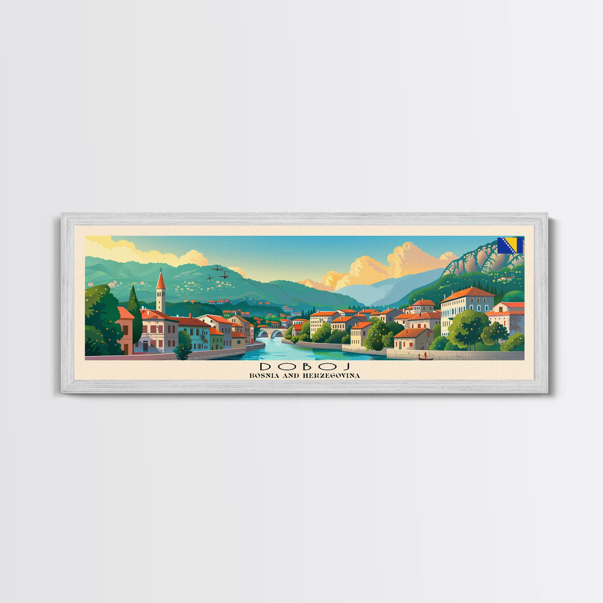 Doboj Bosnia Travel Print Wall Art, Panoramic City Art, Travel Art, Wall Decor, Vacation Gift, Framed Canvas Print Or Metal Art