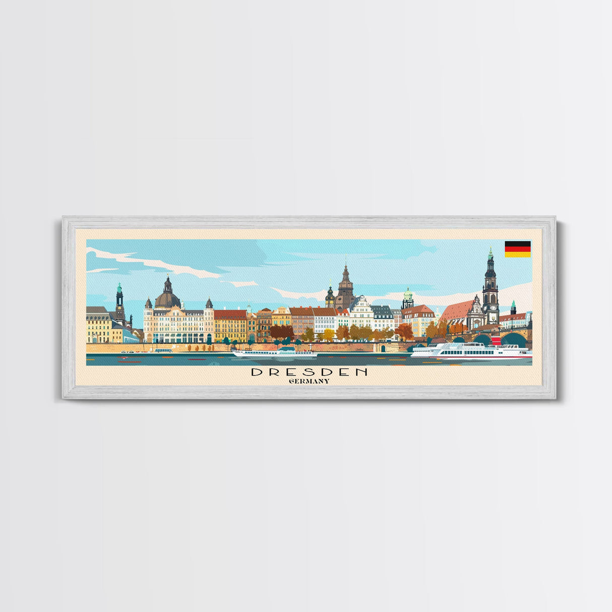 Dresde Germany Travel Art, City Art, Framed Canvas Print or Metal Wall Art, Europe Travel Poster, Panoramic Wall Art, Extra Wide Wall Art