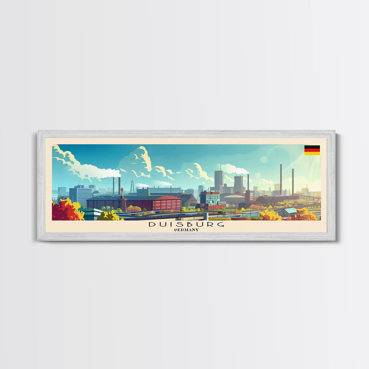 Duisburg Germany  Wall Art, Panoramic Travel Poster, Panoramic Framed Canvas Print, City Wall Art, Wall Hanging Home Decor, Travel Art