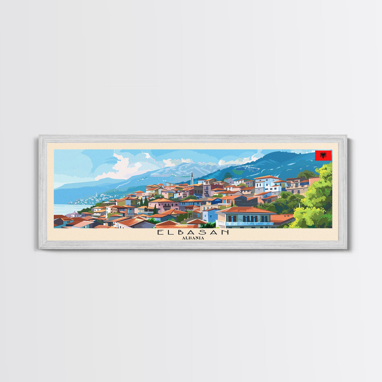 Elbasan Albania Travel Print Wall Art, Panoramic City Art, Travel Art, Wall Decor, Vacation Gift, Framed Canvas Print Or Metal Art