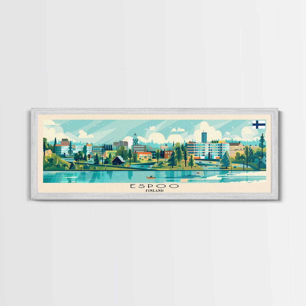 Espoo Finland Wall Art, Panoramic Travel Poster, Panoramic Framed Canvas Print, City Wall Art, Wall Hanging Home Decor, Travel Art