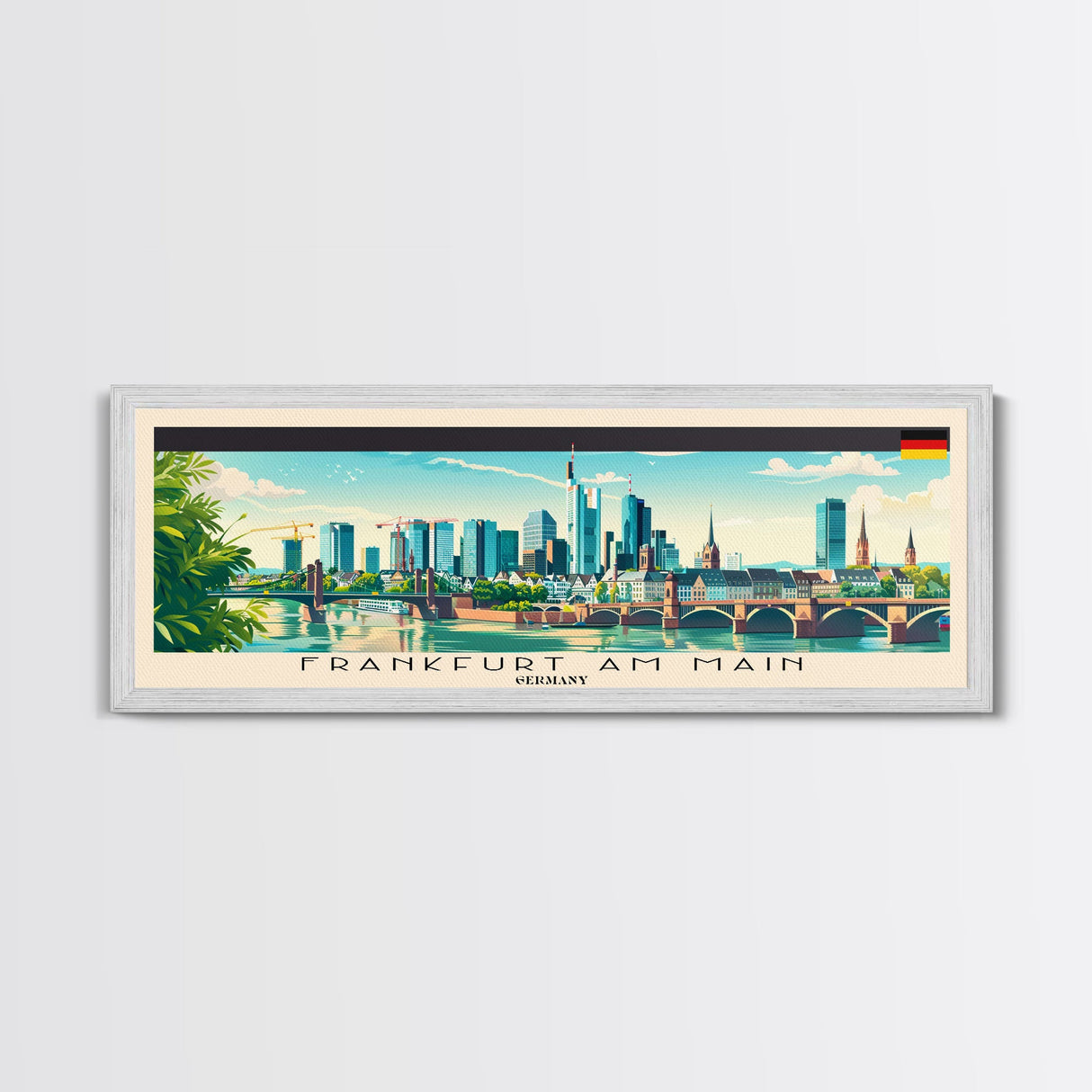 Frankfurt Germany Travel Print Wall Art, Panoramic City Art, Travel Art, Wall Decor, Vacation Gift, Framed Canvas Print Or Metal Art