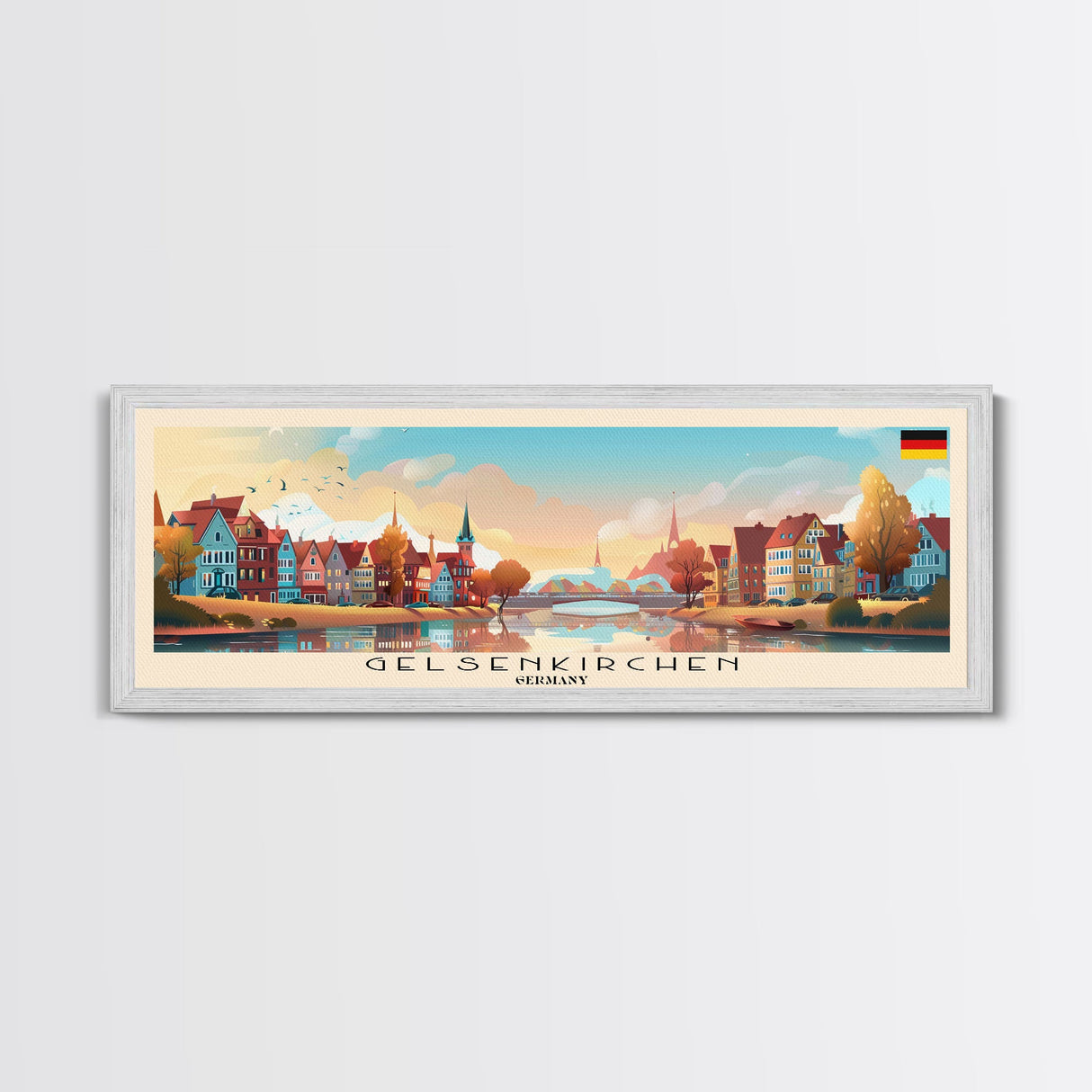 Gelsenkirchen Germany Panoramic Travel Poster, Framed Canvas Print or Metal Wall Art, Travel Art, Home Decor, Panoramic Painting, Midcentury Art