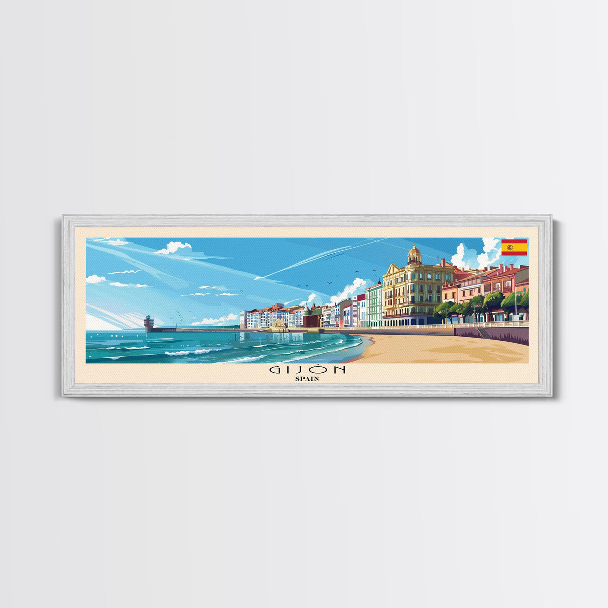 Gijón Spain Travel Print Wall Art, Panoramic City Art, Travel Art, Wall Decor, Vacation Gift, Framed Canvas Print Or Metal Art