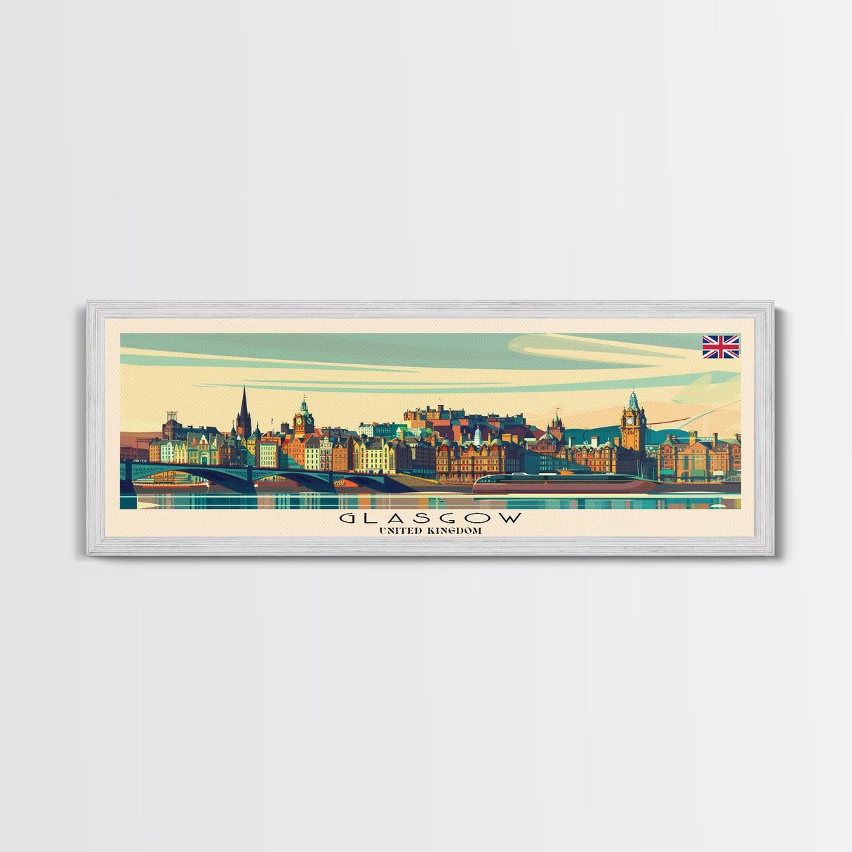 Glasgow United Kingdom Travel Art, City Art, Framed Canvas Print or Metal Wall Art, Europe Travel Poster, Panoramic Wall Art, Extra Wide Wall Art