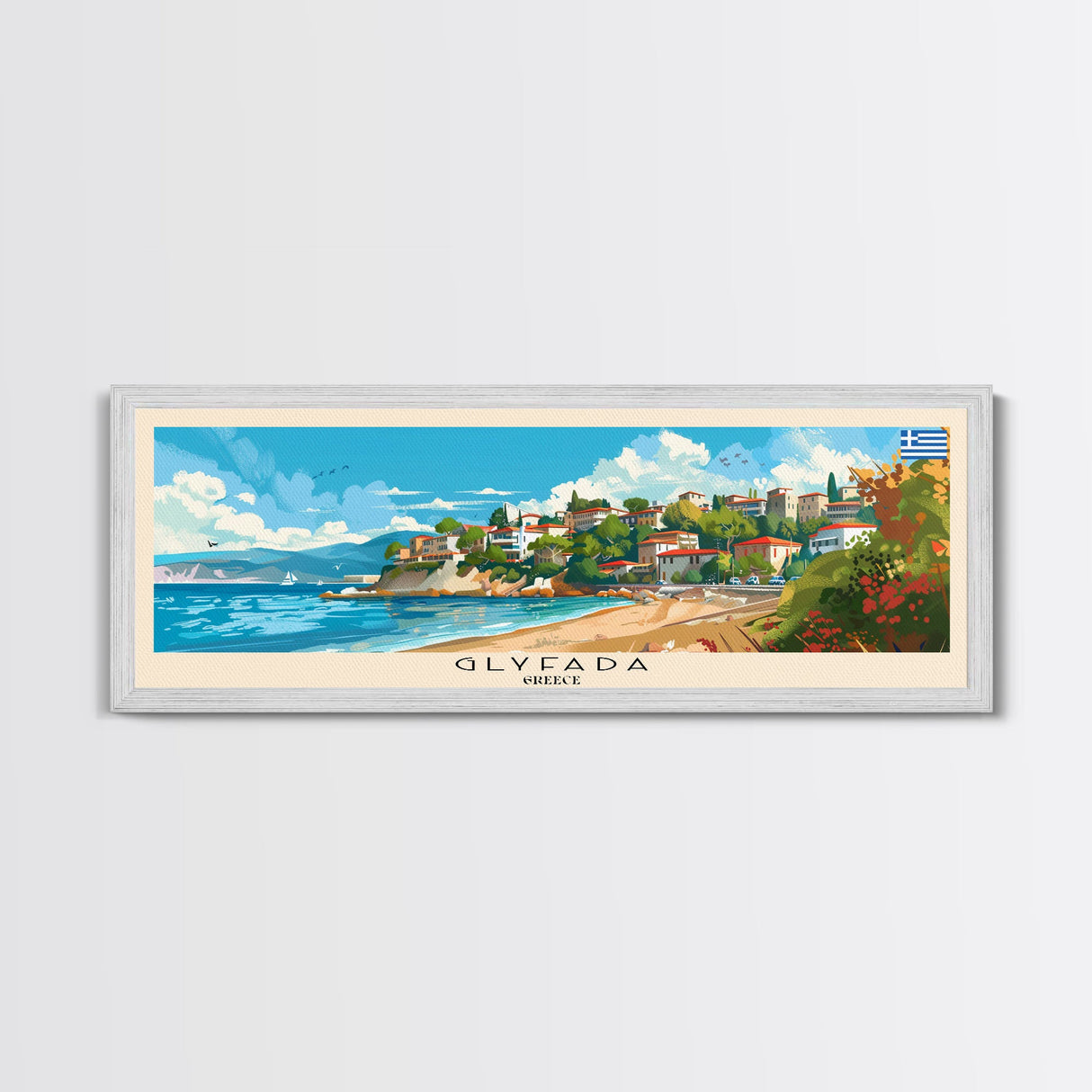 Glyfada Greece Wall Art, Panoramic Travel Poster, Panoramic Framed Canvas Print, City Wall Art, Wall Hanging Home Decor, Travel Art