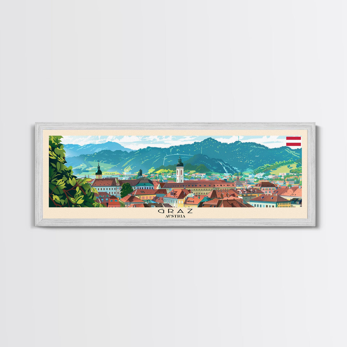 Graz Austria Wall Art, Panoramic Travel Poster, Panoramic Framed Canvas Print, City Wall Art, Wall Hanging Home Decor, Travel Art