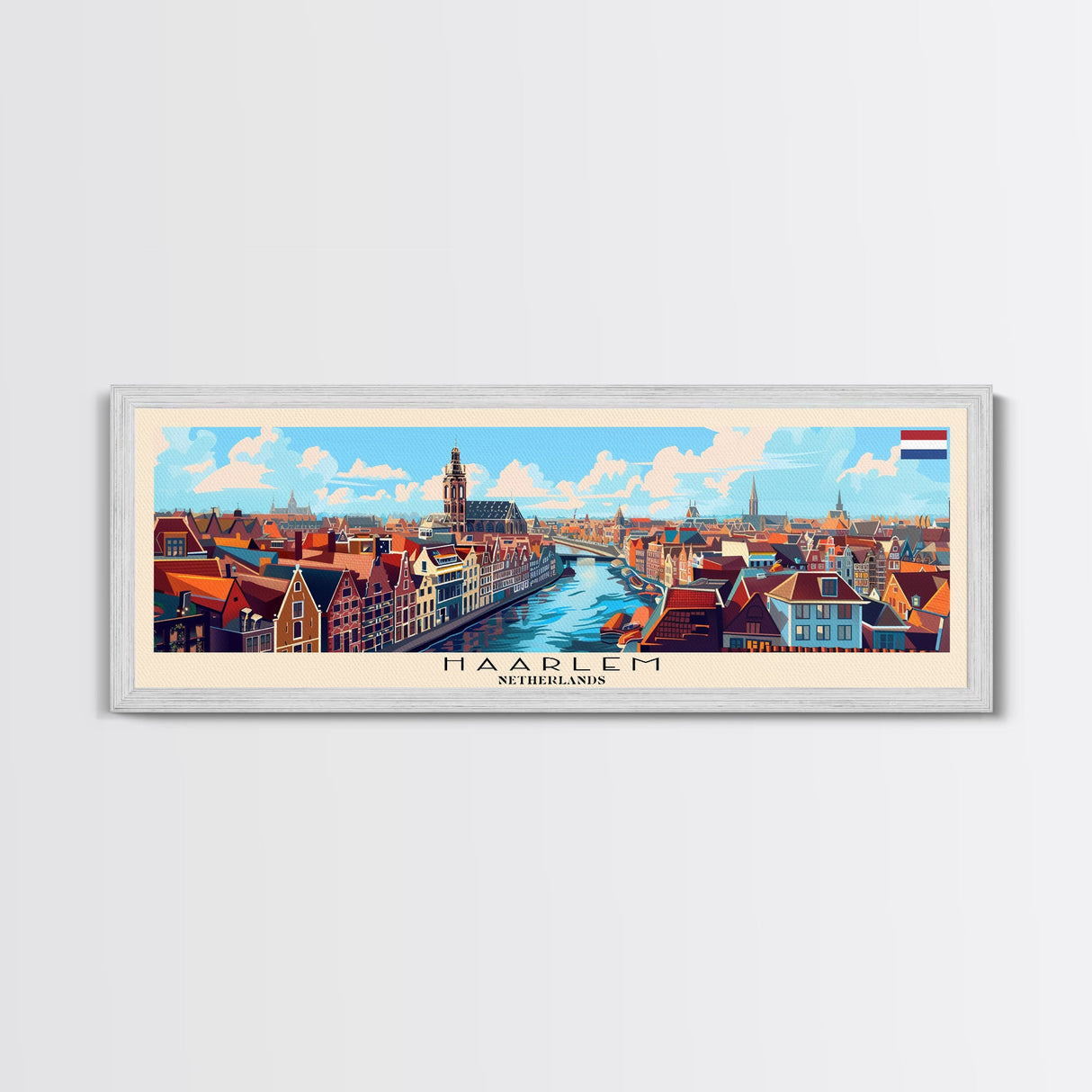 Haarlem Netherlands Travel Art, City Art, Framed Canvas Print or Metal Wall Art, Europe Travel Poster, Panoramic Wall Art, Extra Wide Wall Art