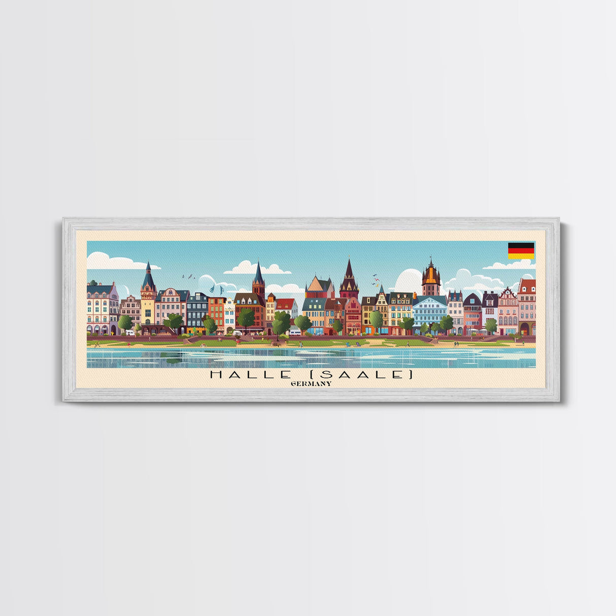 Halle Saale Germany Wall Art, Panoramic Travel Poster, Panoramic Framed Canvas Print, City Wall Art, Wall Hanging Home Decor, Travel Art