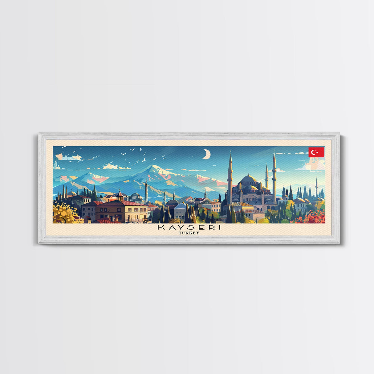 Kayseri Turkey Travel Art, City Art, Framed Canvas Print or Metal Wall Art, Europe Travel Poster, Panoramic Wall Art, Extra Wide Wall Art