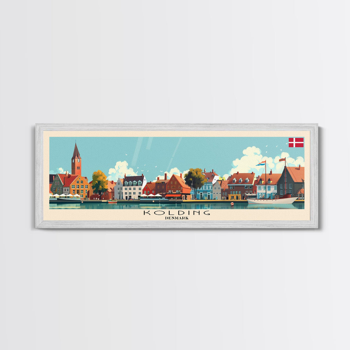 Kolding Denmark Travel Print Wall Art, Panoramic City Art, Travel Art, Wall Decor, Vacation Gift, Framed Canvas Print Or Metal Art