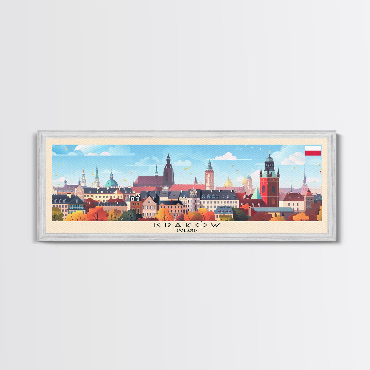 Krakow Poland Travel Art, City Art, Framed Canvas Print or Metal Wall Art, Europe Travel Poster, Panoramic Wall Art, Extra Wide Wall Art