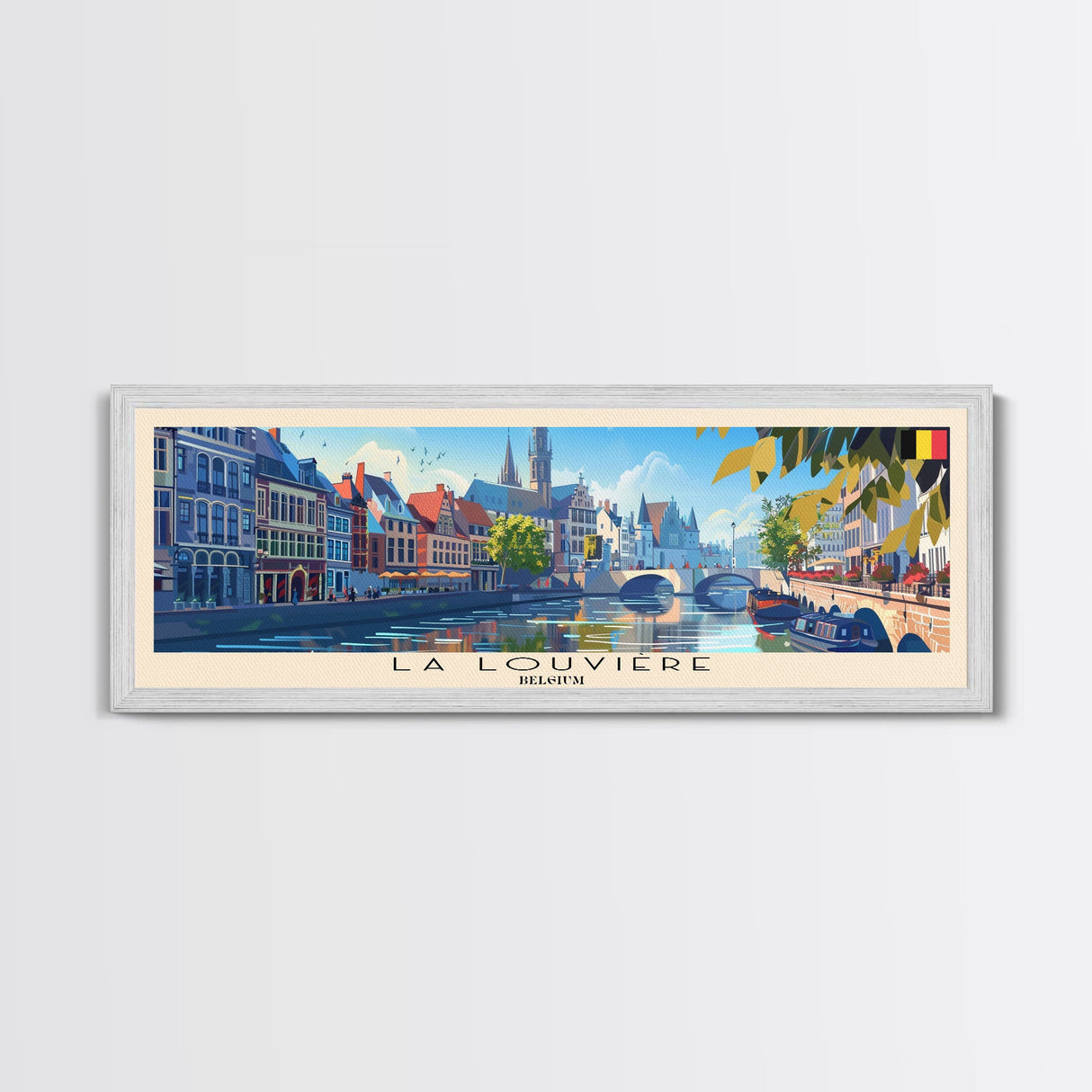 La Louvire Belgium Travel Art, City Art, Framed Canvas Print or Metal Wall Art, Europe Travel Poster, Panoramic Wall Art, Extra Wide Wall Art