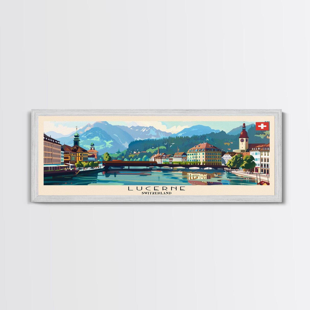 Lucerne Switzerland Travel Art, City Art, Framed Canvas Print or Metal Wall Art, Europe Travel Poster, Panoramic Wall Art, Extra Wide Wall Art