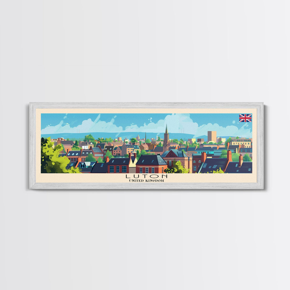 Luton United Kingdom Travel Art, City Art, Framed Canvas Print or Metal Wall Art, Europe Travel Poster, Panoramic Wall Art, Extra Wide Wall Art