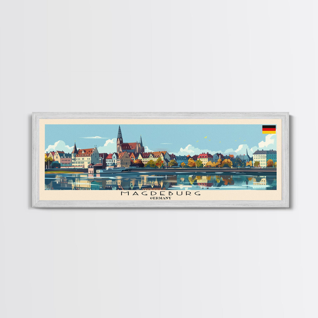 Magdeburg Germany Wall Art, Panoramic Travel Poster, Panoramic Framed Canvas Print, City Wall Art, Wall Hanging Home Decor, Travel Art