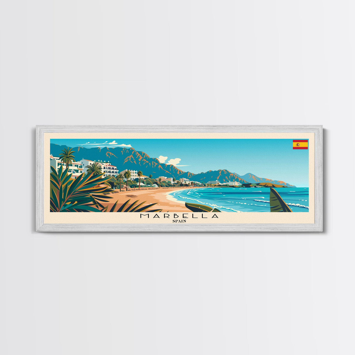 Marbella Spain Travel Art, City Art, Framed Canvas Print or Metal Wall Art, Europe Travel Poster, Panoramic Wall Art, Extra Wide Wall Art