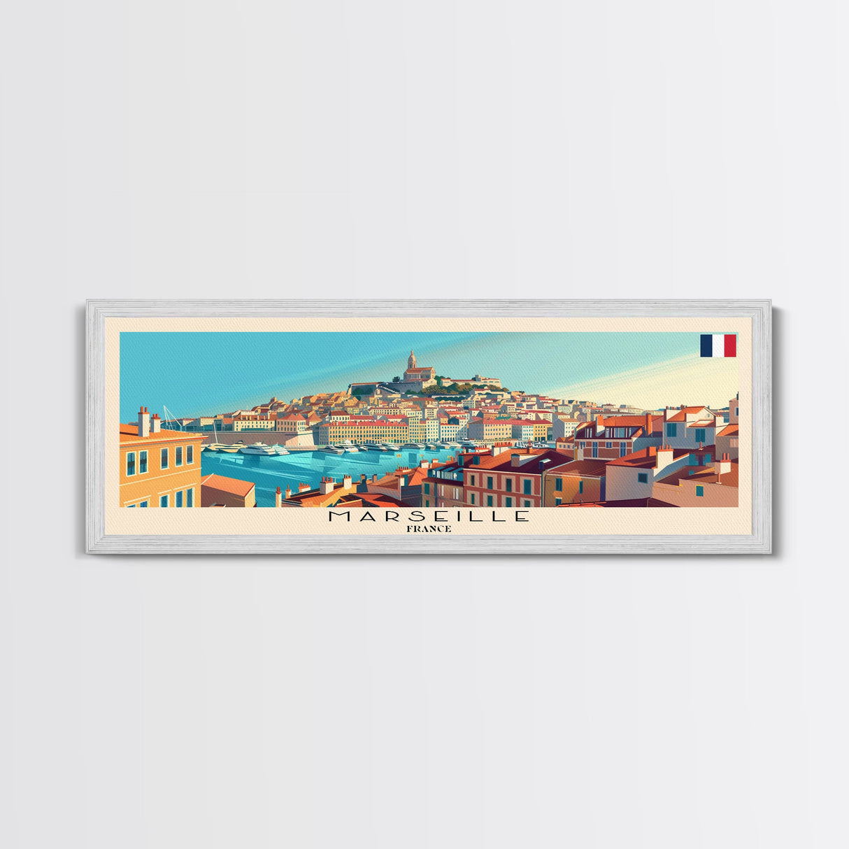 Marseille France Travel Print Wall Art, Panoramic City Art, Travel Art, Wall Decor, Vacation Gift, Framed Canvas Print Or Metal Art