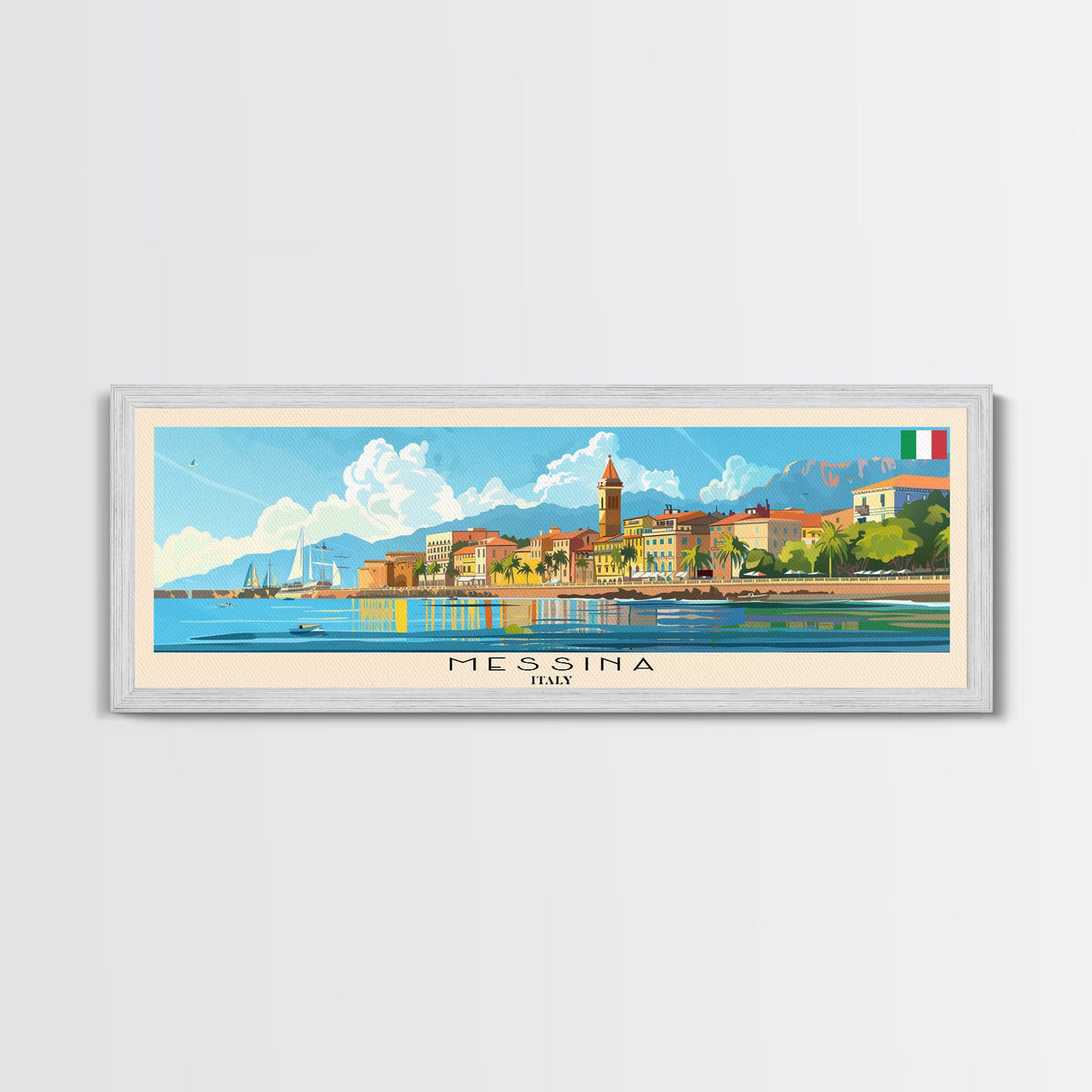 Messina Italy Travel Print Wall Art, Panoramic City Art, Travel Art, Wall Decor, Vacation Gift, Framed Canvas Print Or Metal Art