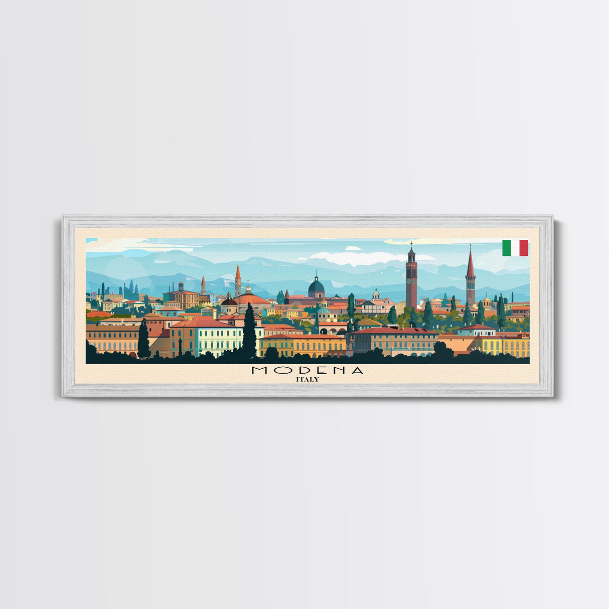 Modena Italy Travel Print Wall Art, Panoramic City Art, Travel Art, Wall Decor, Vacation Gift, Framed Canvas Print Or Metal Art