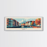 Mons Belgium Panoramic Travel Poster, Framed Canvas Print or Metal Wall Art, Travel Art, Home Decor, Panoramic Painting, Midcentury Art