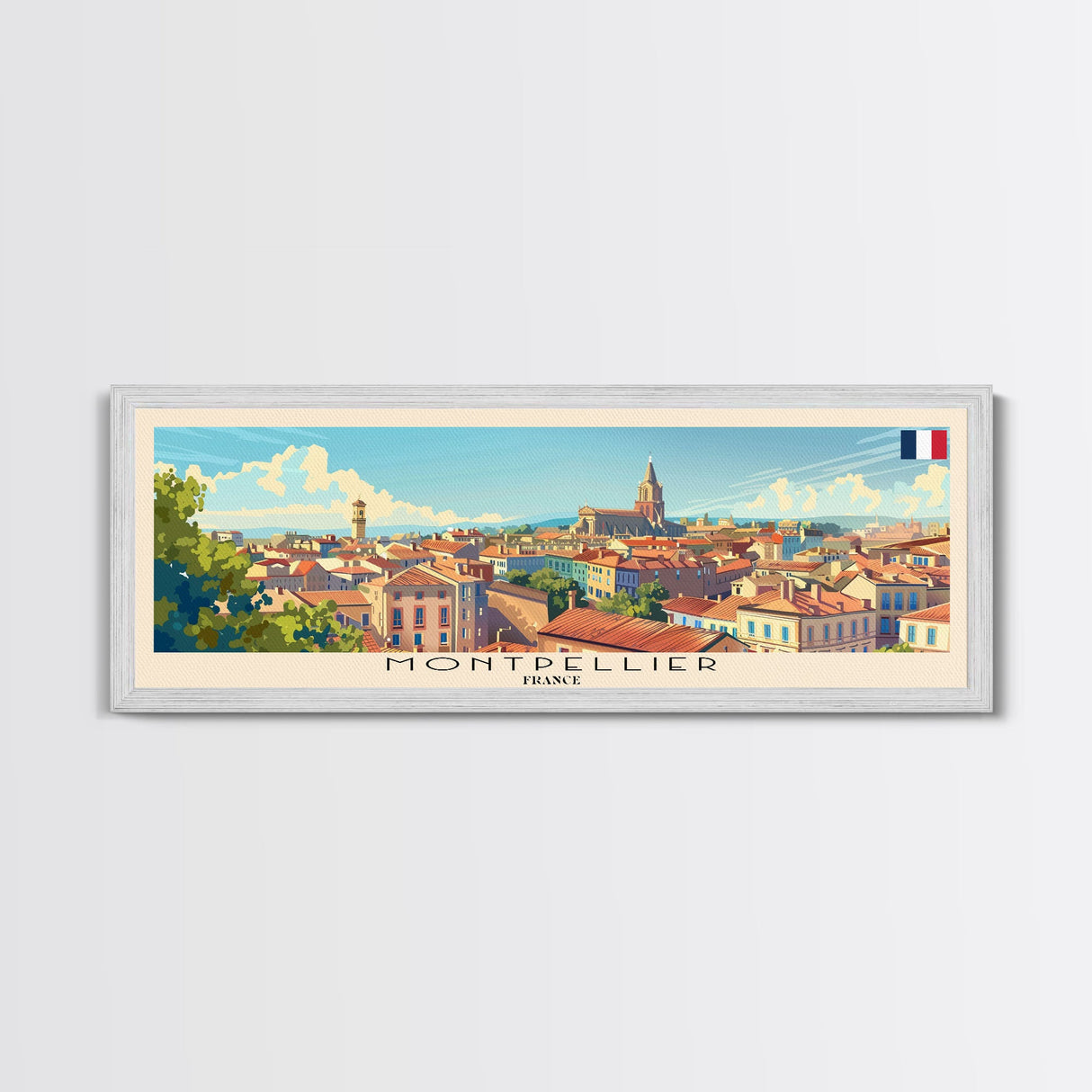 Montpellier France Wall Art, Panoramic Travel Poster, Panoramic Framed Canvas Print, City Wall Art, Wall Hanging Home Decor, Travel Art