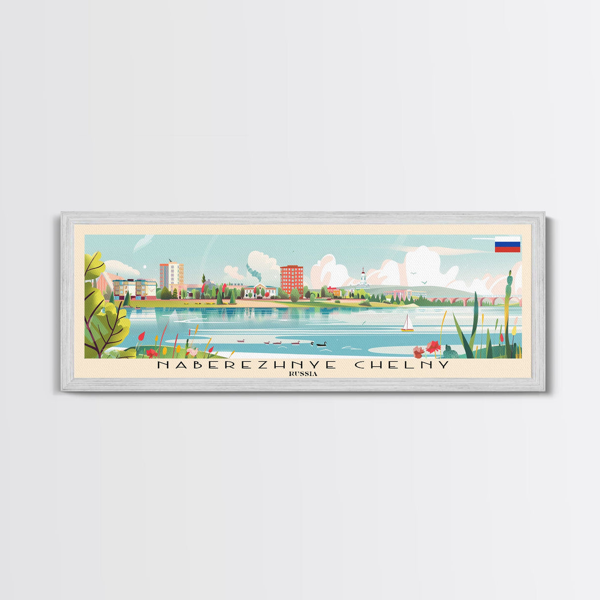 Naberezhnye Russia Travel Art, City Art, Framed Canvas Print or Metal Wall Art, Europe Travel Poster, Panoramic Wall Art, Extra Wide Wall Art