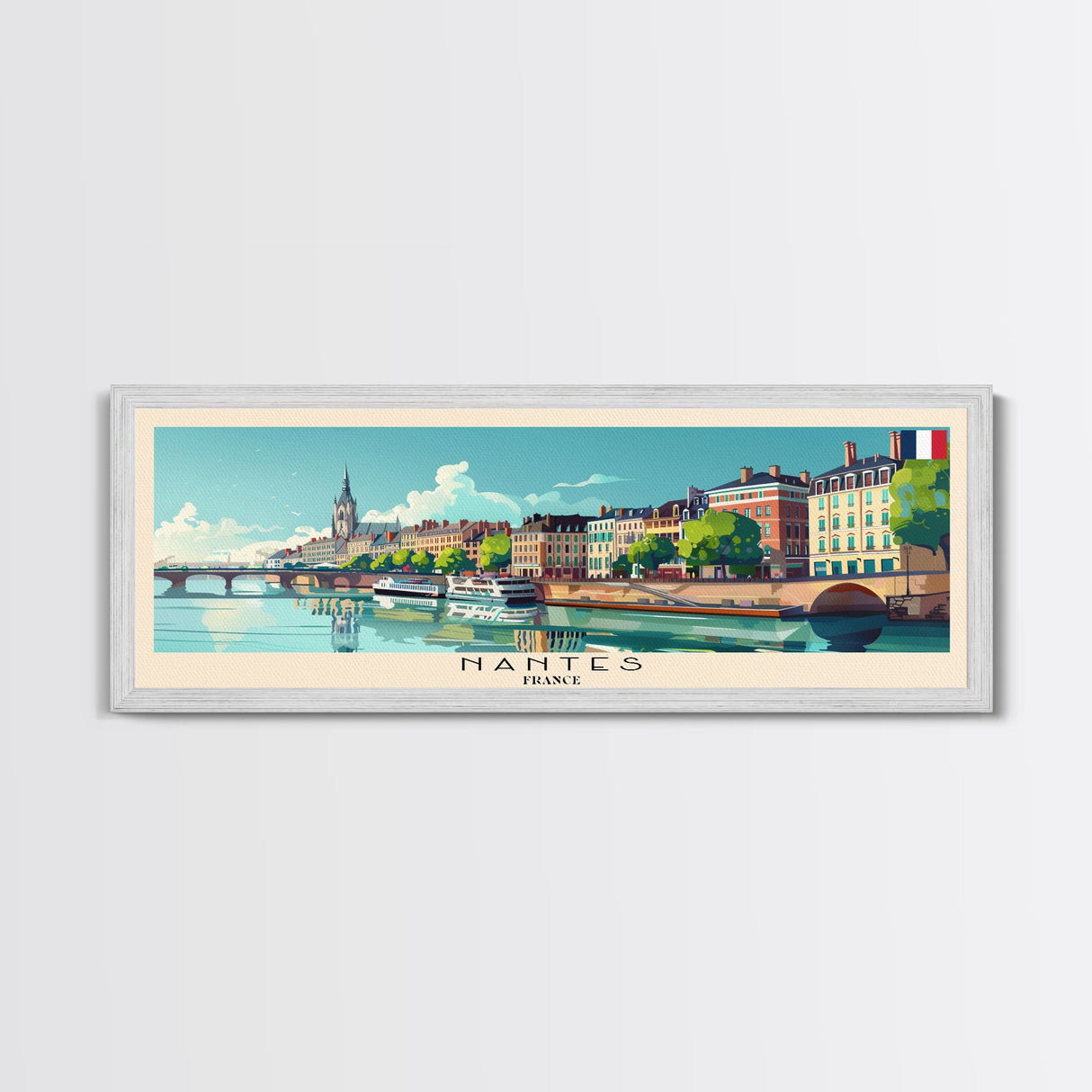 Nantes France Travel Print Wall Art, Panoramic City Art, Travel Art, Wall Decor, Vacation Gift, Framed Canvas Print Or Metal Art