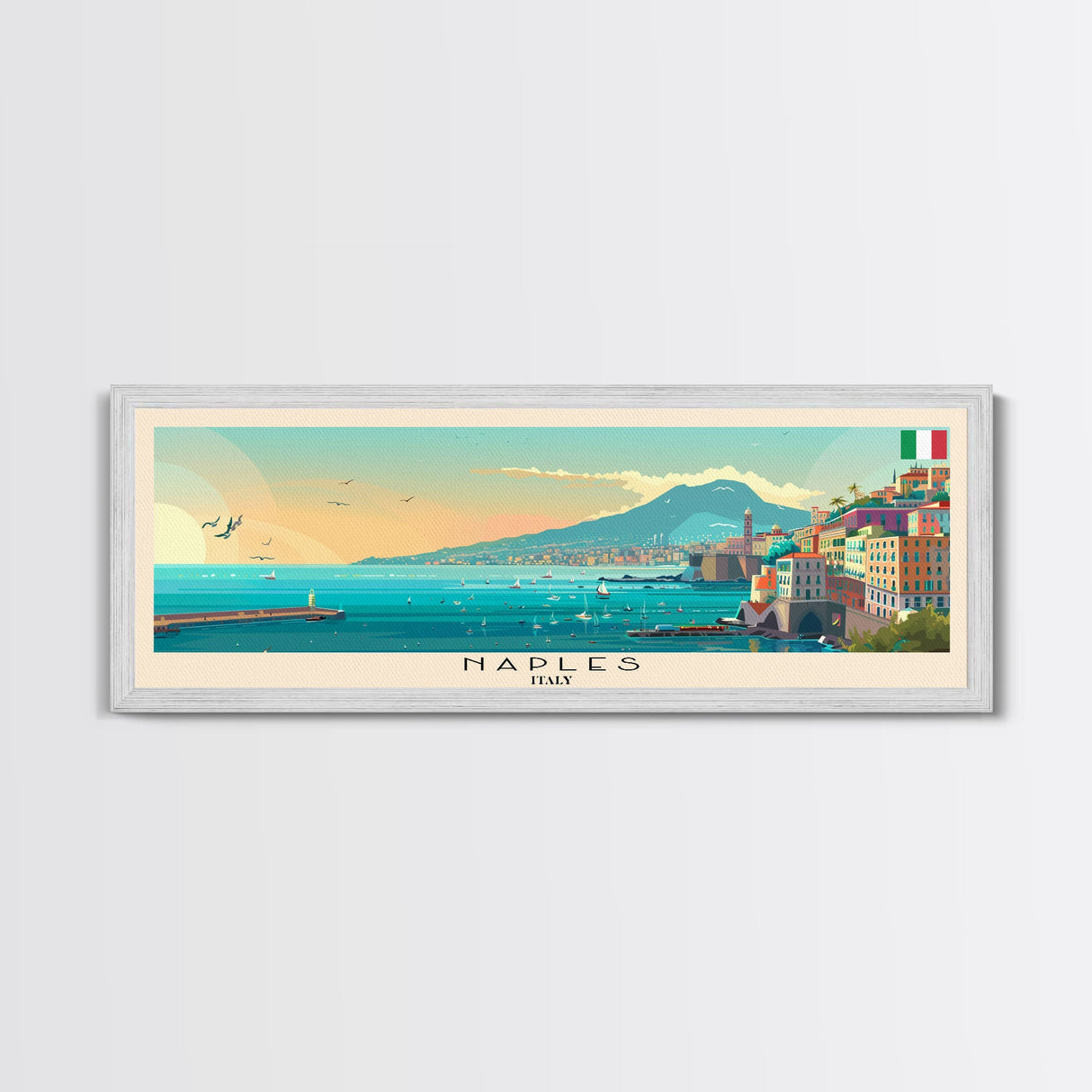 Naples Italy Travel Art, City Art, Framed Canvas Print or Metal Wall Art, Europe Travel Poster, Panoramic Wall Art, Extra Wide Wall Art