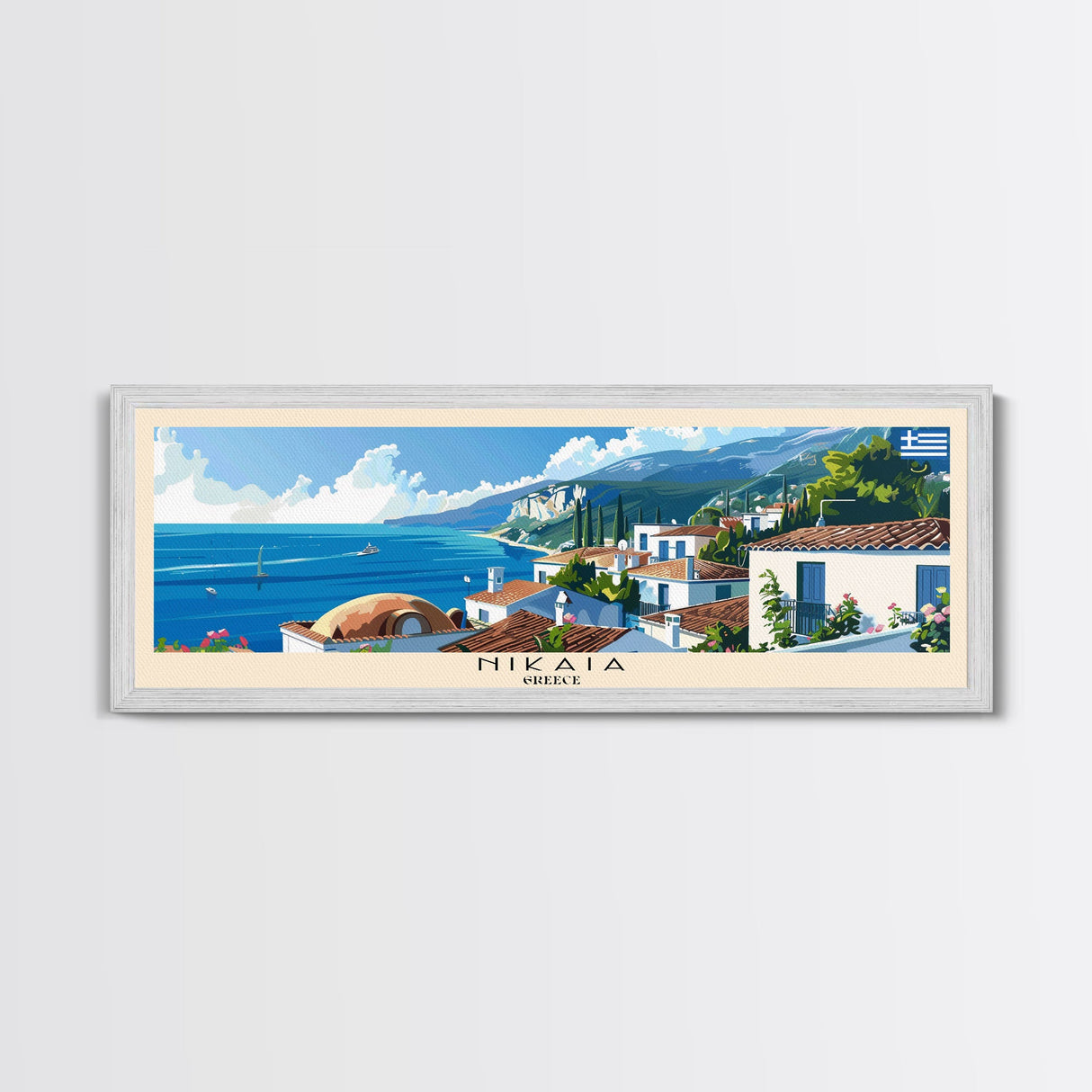 Nikaia Greece Wall Art, Panoramic Travel Poster, Panoramic Framed Canvas Print, City Wall Art, Wall Hanging Home Decor, Travel Art