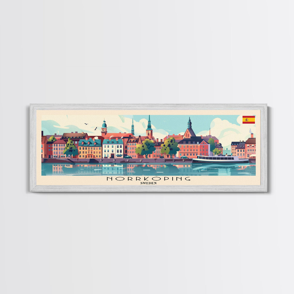 Norrkoping Sweden Travel Print Wall Art, Panoramic City Art, Travel Art, Wall Decor, Vacation Gift, Framed Canvas Print Or Metal Art