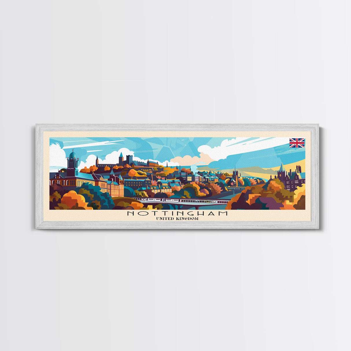 Nottingham United Kingdom Wall Art, Panoramic Travel Poster, Panoramic Framed Canvas Print, City Wall Art, Wall Hanging Home Decor, Travel Art