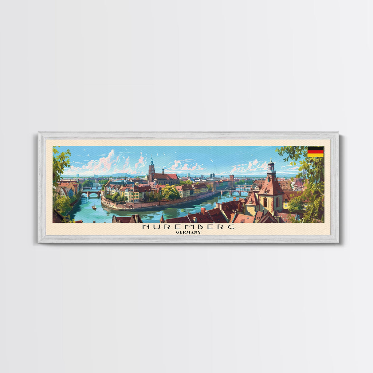 Nuremberg Germany Travel Art, City Art, Framed Canvas Print or Metal Wall Art, Europe Travel Poster, Panoramic Wall Art, Extra Wide Wall Art