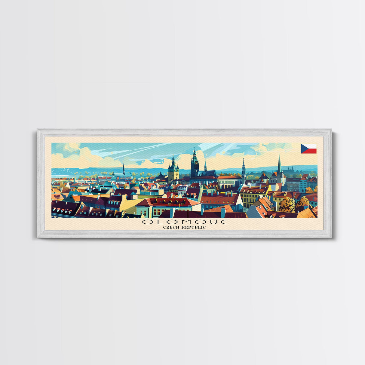 Olomouc Czech Republic Travel Art, City Art, Framed Canvas Print or Metal Wall Art, Europe Travel Poster, Panoramic Wall Art, Extra Wide Wall Art